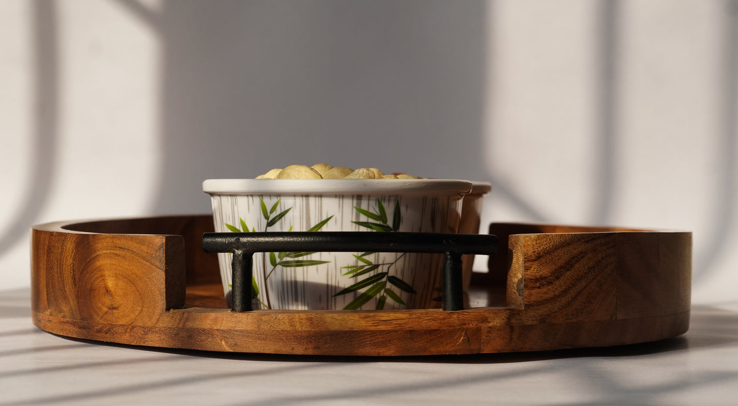 Round Wooden Serving Tray/Platter made with premium acacia wood
