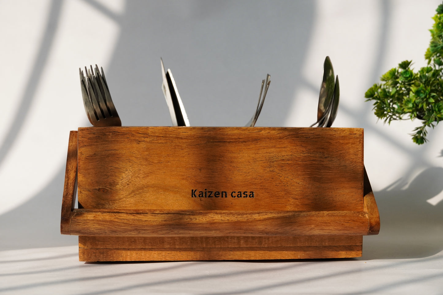 Wooden Caddy/Cutlery holder with Wooden Holder made with premium acacia wood