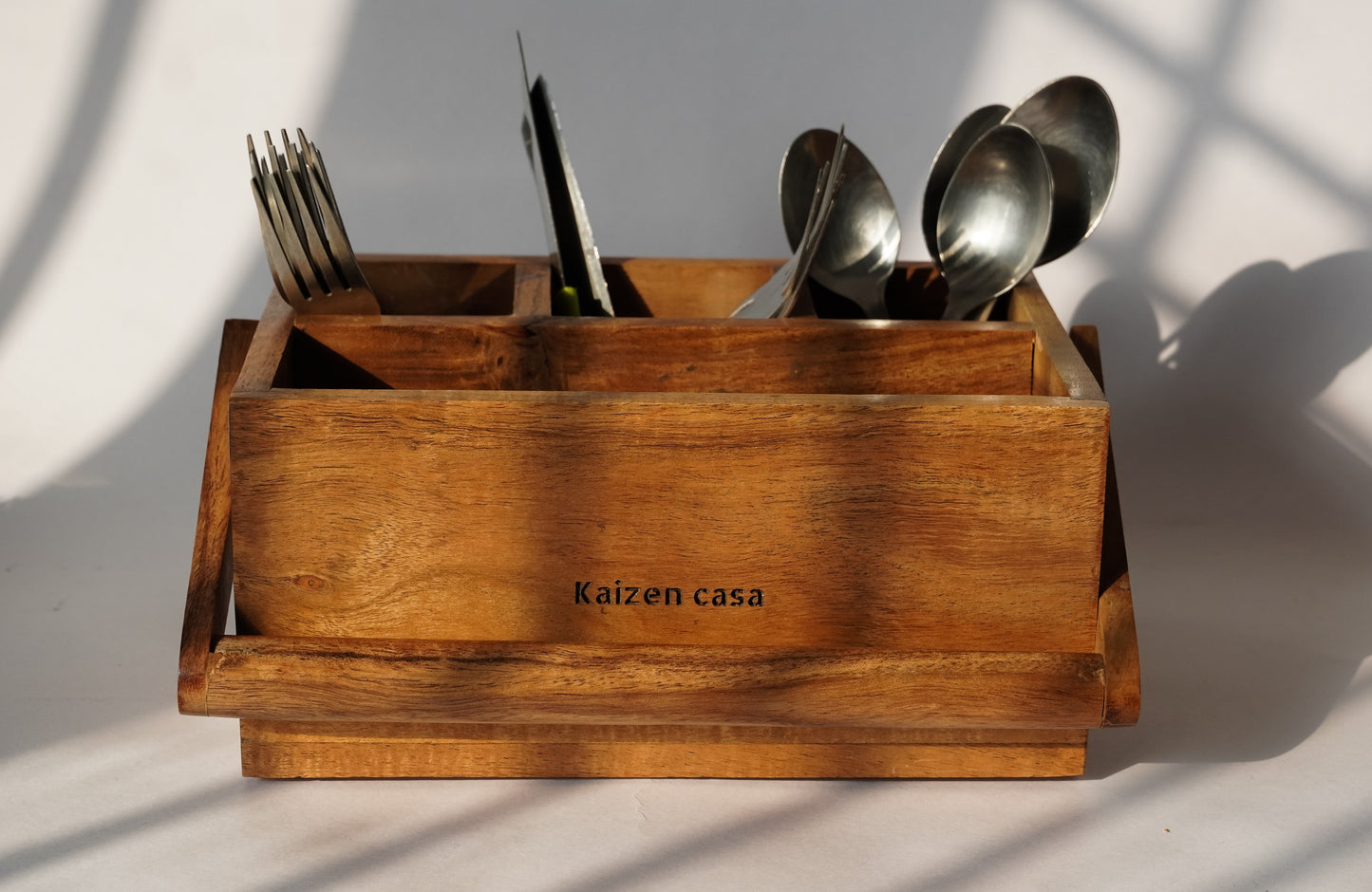 Wooden Caddy/Cutlery holder with Wooden Holder made with premium acacia wood