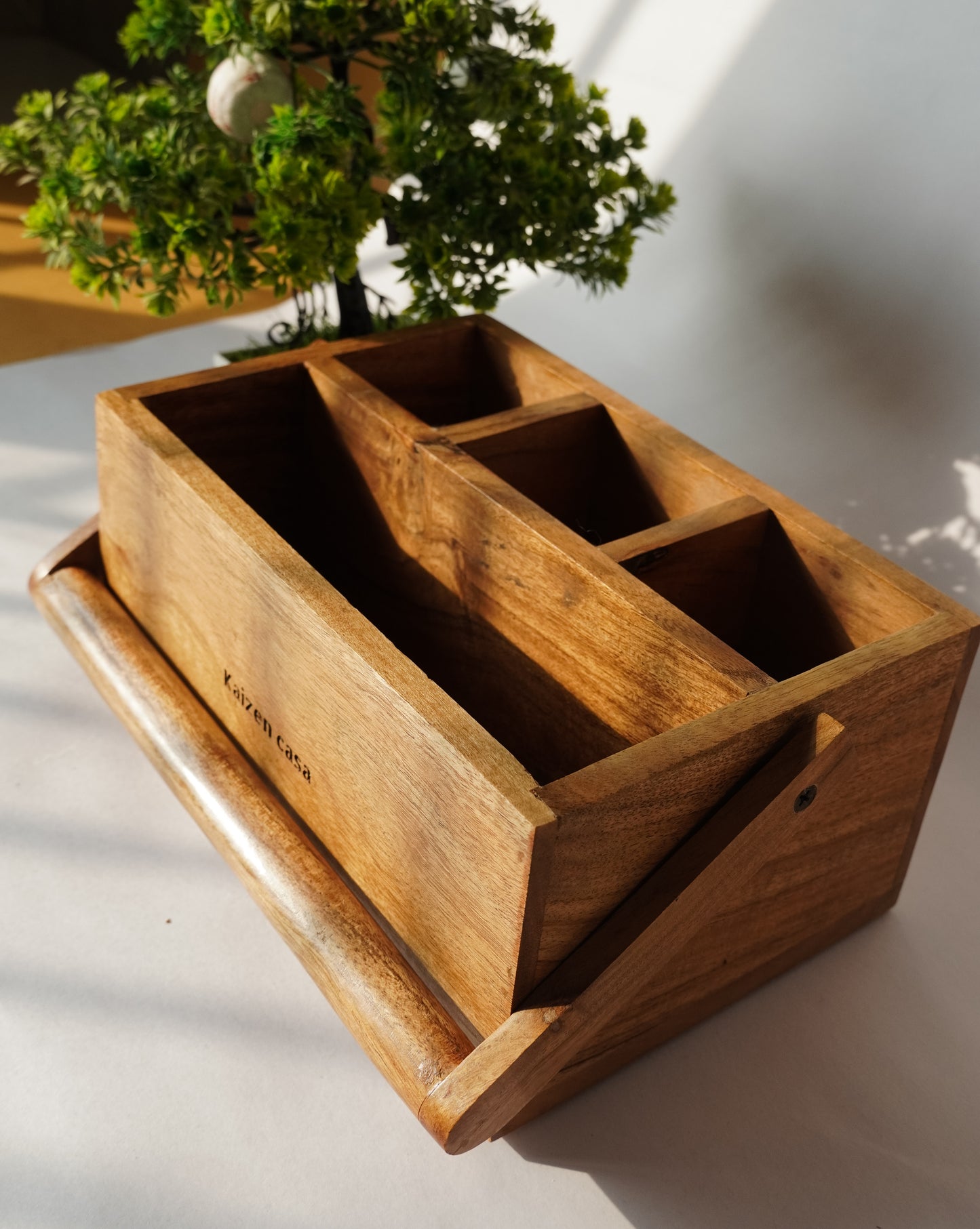 Wooden Caddy/Cutlery holder with Wooden Holder made with premium acacia wood