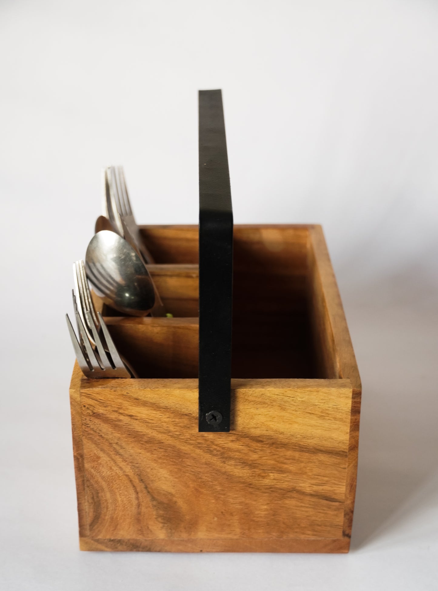 Wooden Caddy/Cutlery holder with Metal Holder