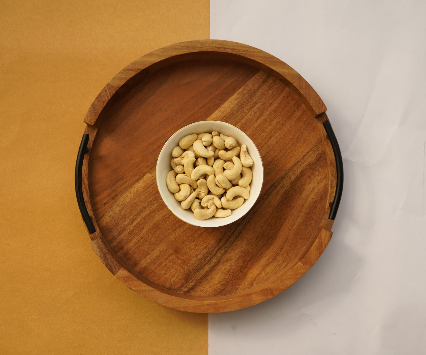 Round Wooden Serving Tray/Platter made with premium acacia wood