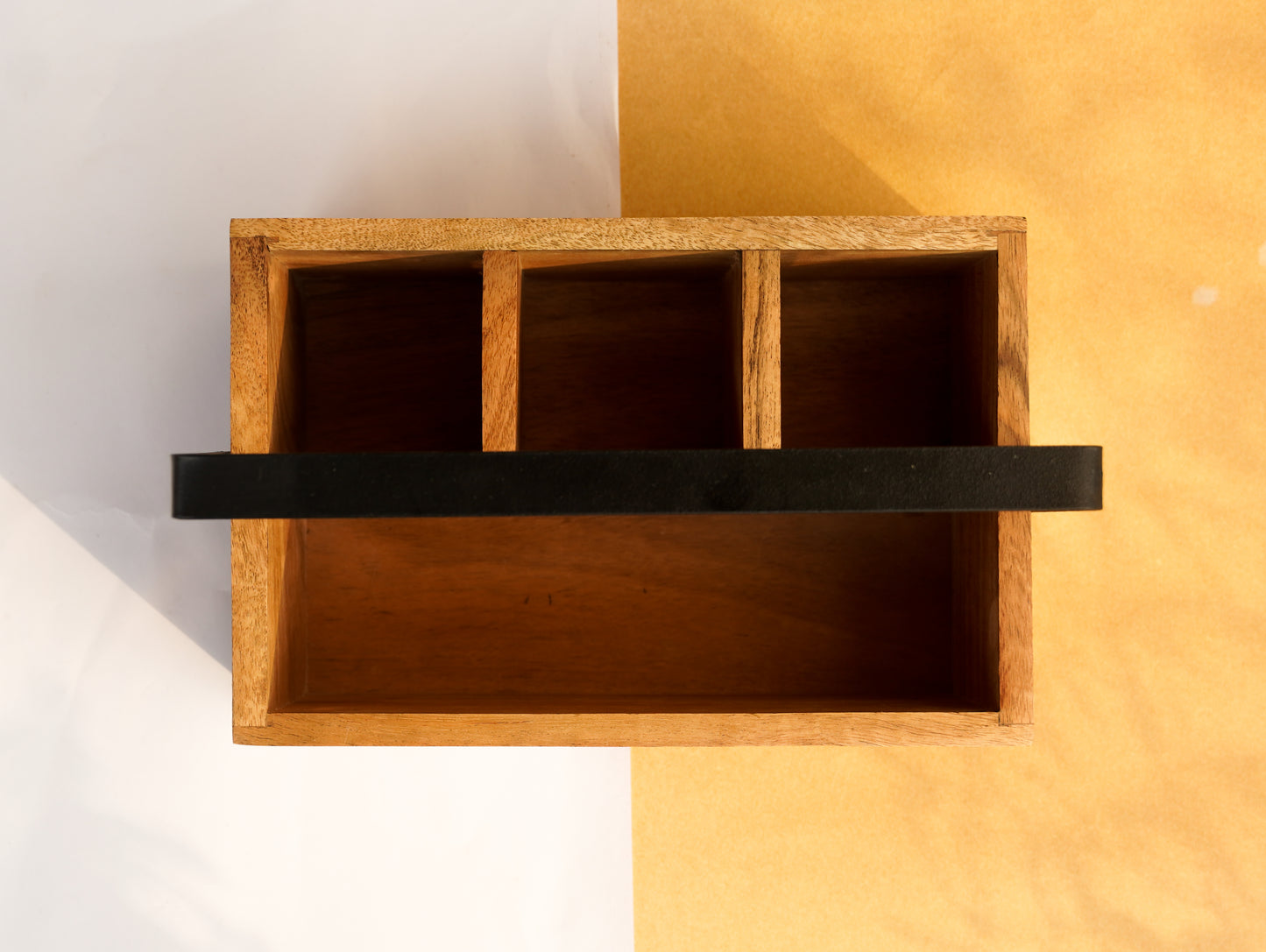 Wooden Caddy/Cutlery holder with Metal Holder